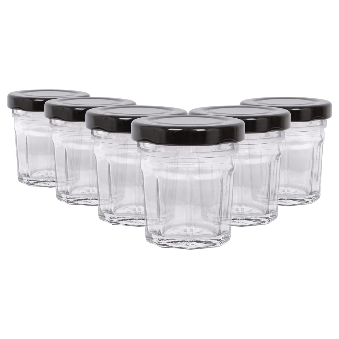30ml Octagonal Glass Jam Jars with Black Lids - Pack of 6