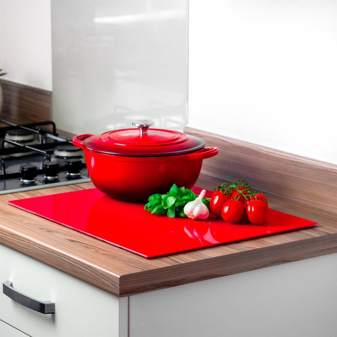 Red 50cm x 40cm Glass Chopping Board