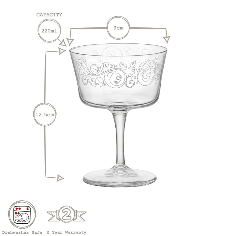 Liberty 220ml Bartender Novecento Glass Champagne Saucers - Pack of 6 - By Bormioli Rocco