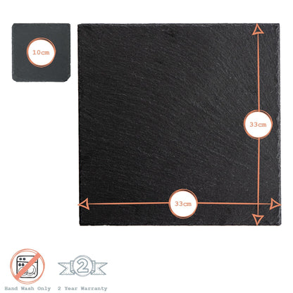 12pc Black Square Slate Placemats &amp; Coasters Set