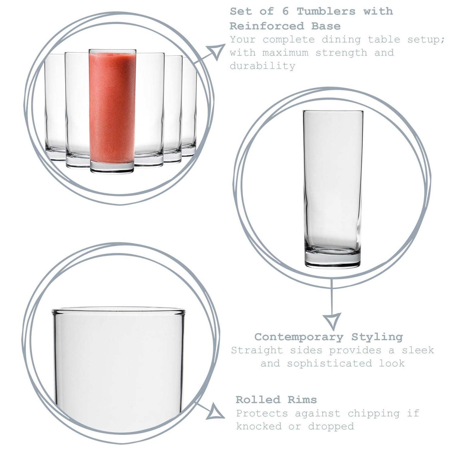 360ml Clear Classic Highball Glasses - Pack of Six