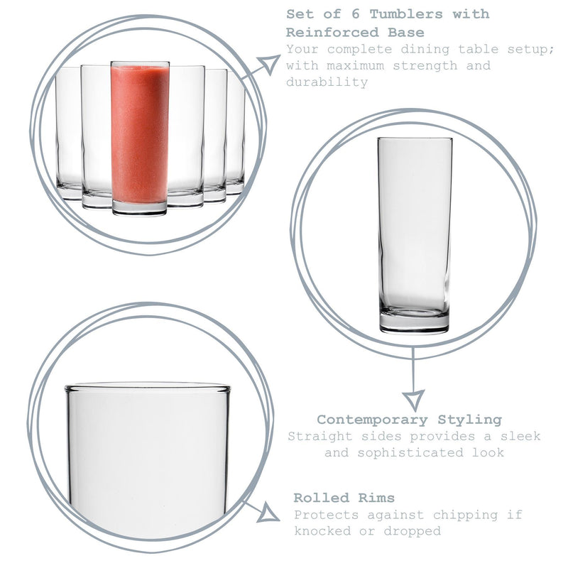 360ml Clear Classic Highball Glasses - Pack of Six - By Argon Tableware