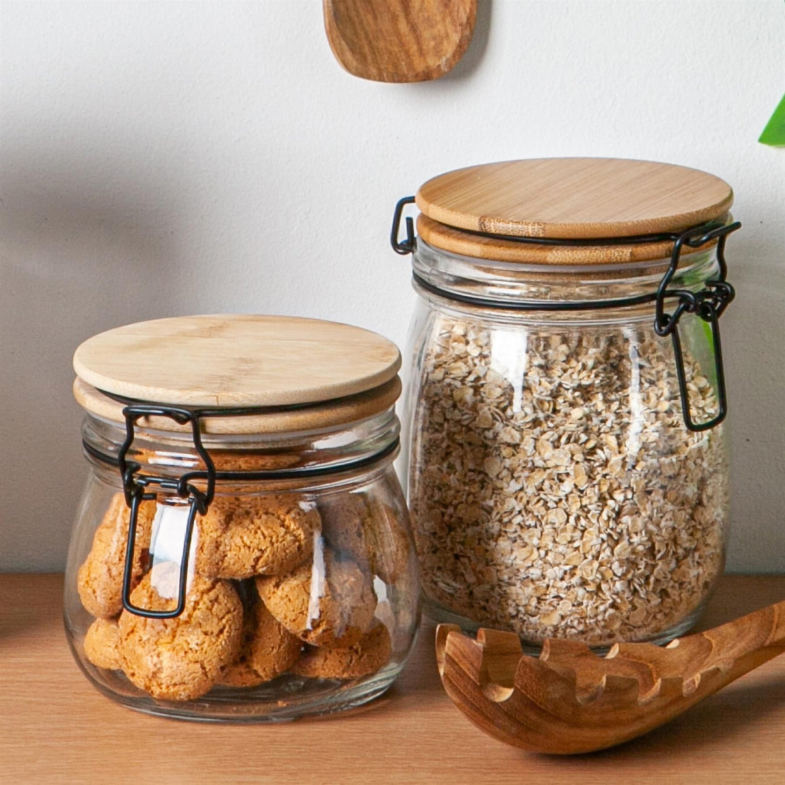 500ml Airtight Glass Storage Jar with Wooden Clip-Top Lid - Clear Seal