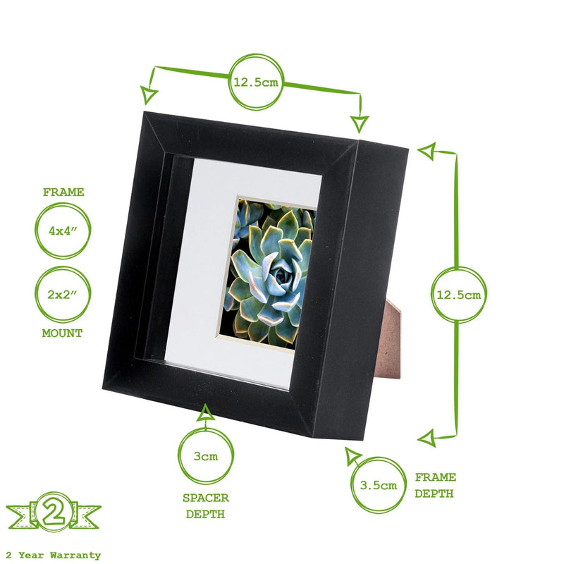4" x 4" Black 3D Box Photo Frame - with 2" x 2" Mount - By Nicola Spring