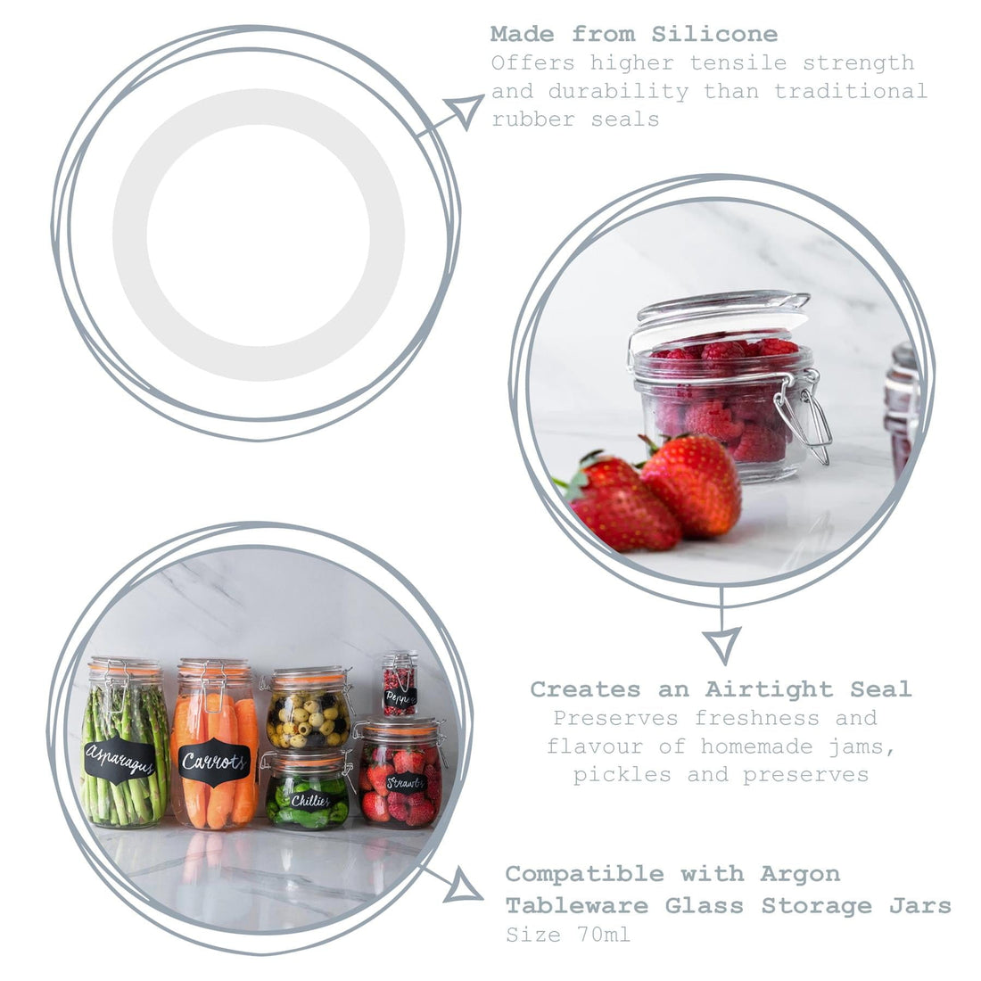 Small Glass Storage Jar Clear Seals - Pack of Six
