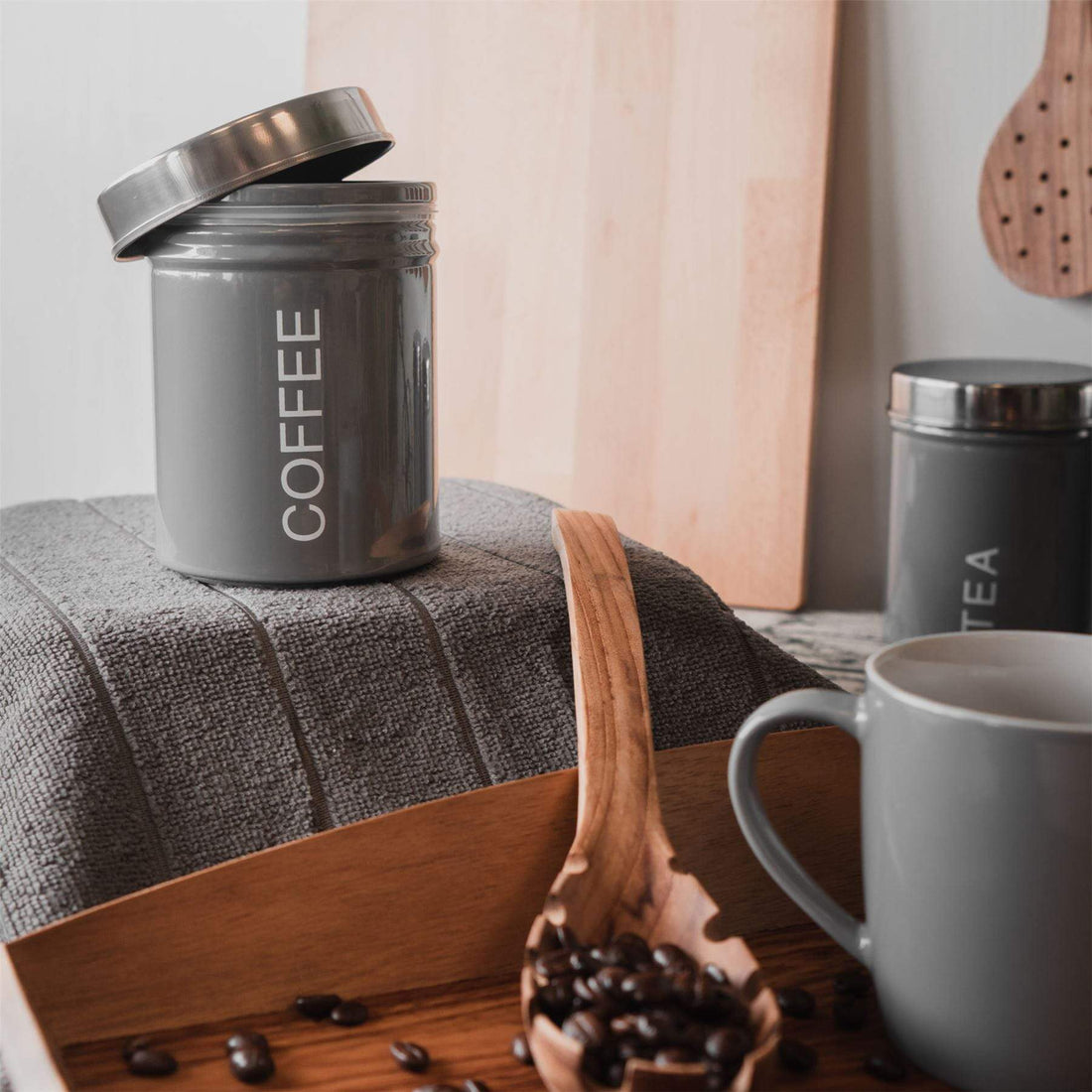 Grey Metal Coffee Canister