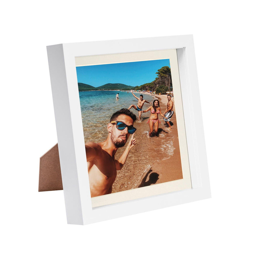 White 8" x 8" Shadow Box Photo Frame with White Frame Spacer and 6" x 6" Ivory Mount