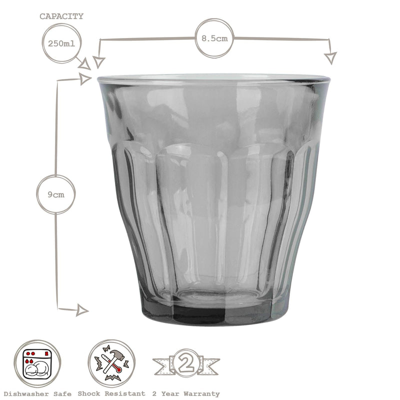 250ml Picardie Glass Tumblers - Pack of Four - By Duralex