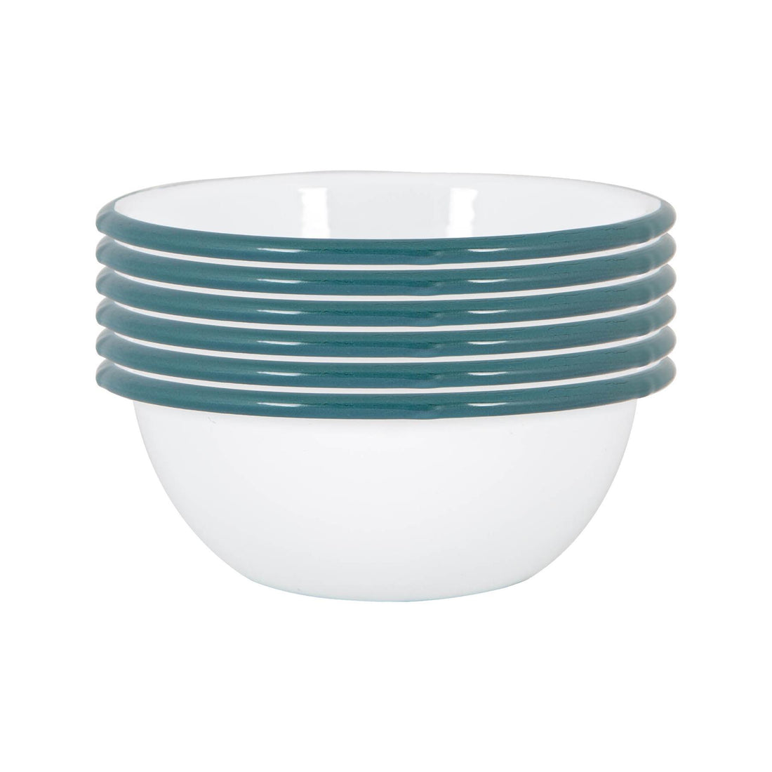16cm White &amp; Green Enamel Bowls - Pack of 6