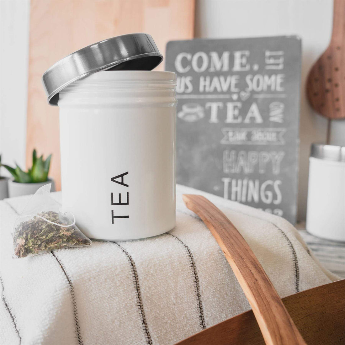 White Metal Tea Canister