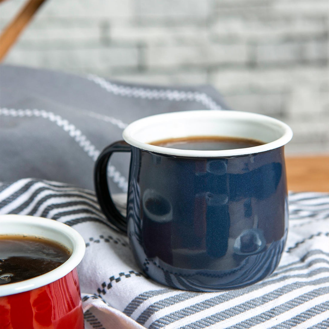 375ml Blue Enamel Belly Mugs - Pack of 6