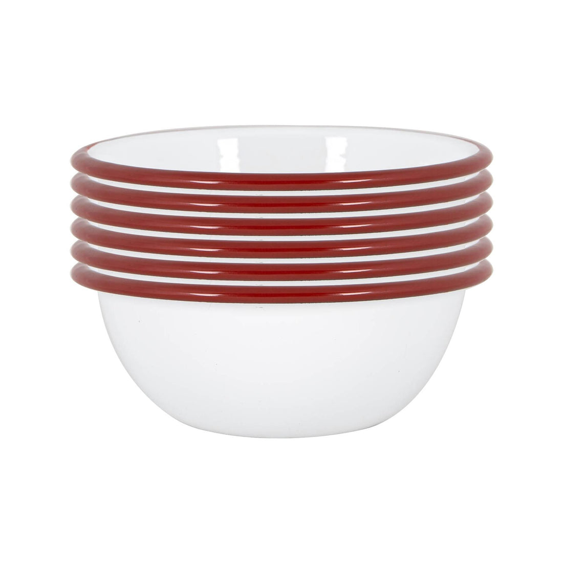 16cm White &amp; Red Enamel Bowls - Pack of 6