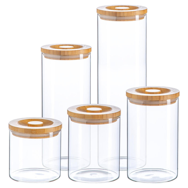 5pc Scandi Storage Jar Set with Carved Wooden Lids - By Argon Tableware