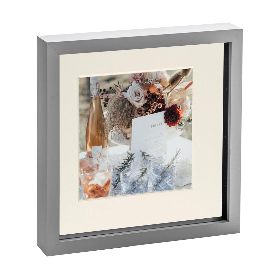 Grey 10" x 10" Shadow Box Photo Frame with 6" x 6" Ivory Mount