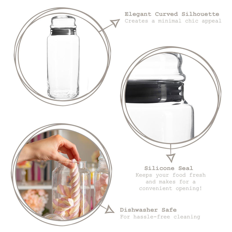 1.4L Sera Glass Storage Jars - Black & White Seals - Pack of Four - By LAV