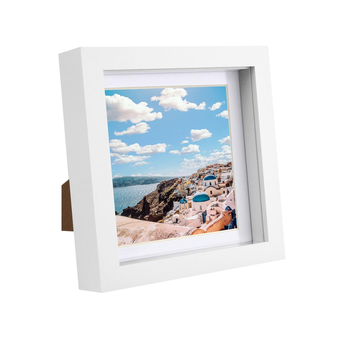 White 6" x 6" Shadow Box Photo Frame with White Frame Spacer and 4" x 4" White Mount