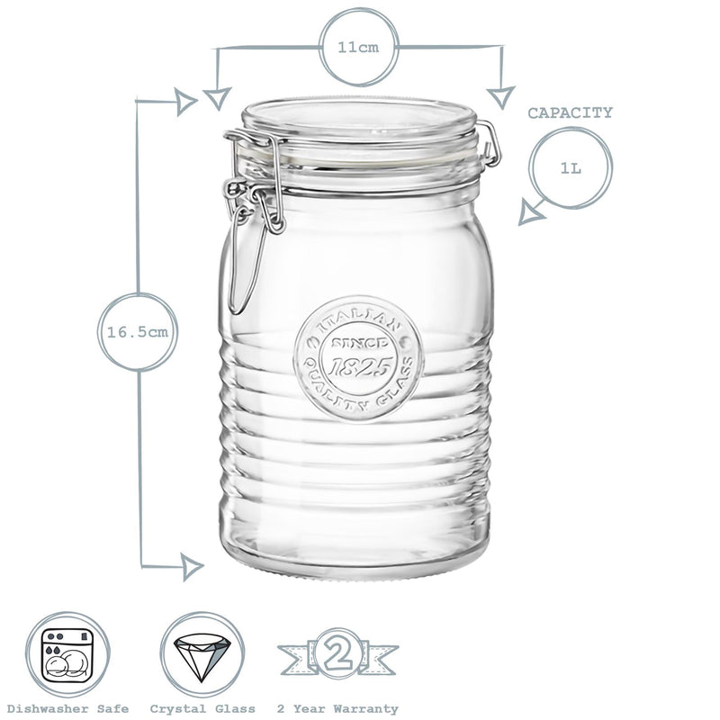 1L Officina 1825 Glass Storage Jar - By Bormioli Rocco