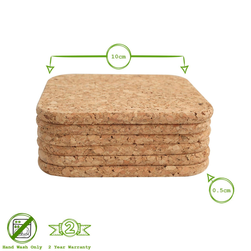 10cm FSC Square Cork Coasters - Brown - Pack of 6  - By T&G