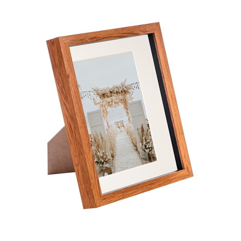 8" x 10" Dark Wood 3D Box Photo Frame - with 5" x 7" Mount - By Nicola Spring