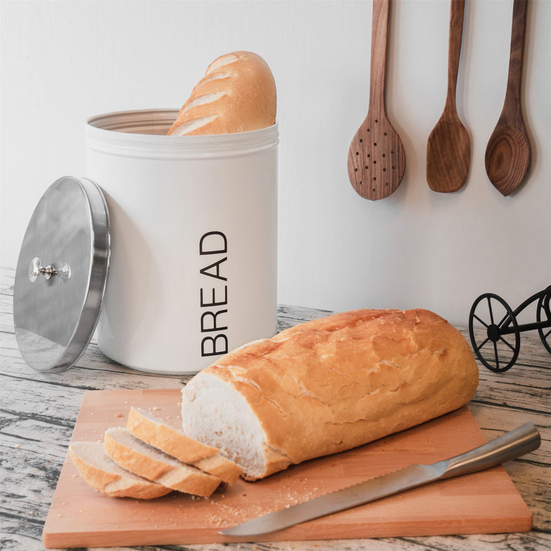White Metal Bread Bin