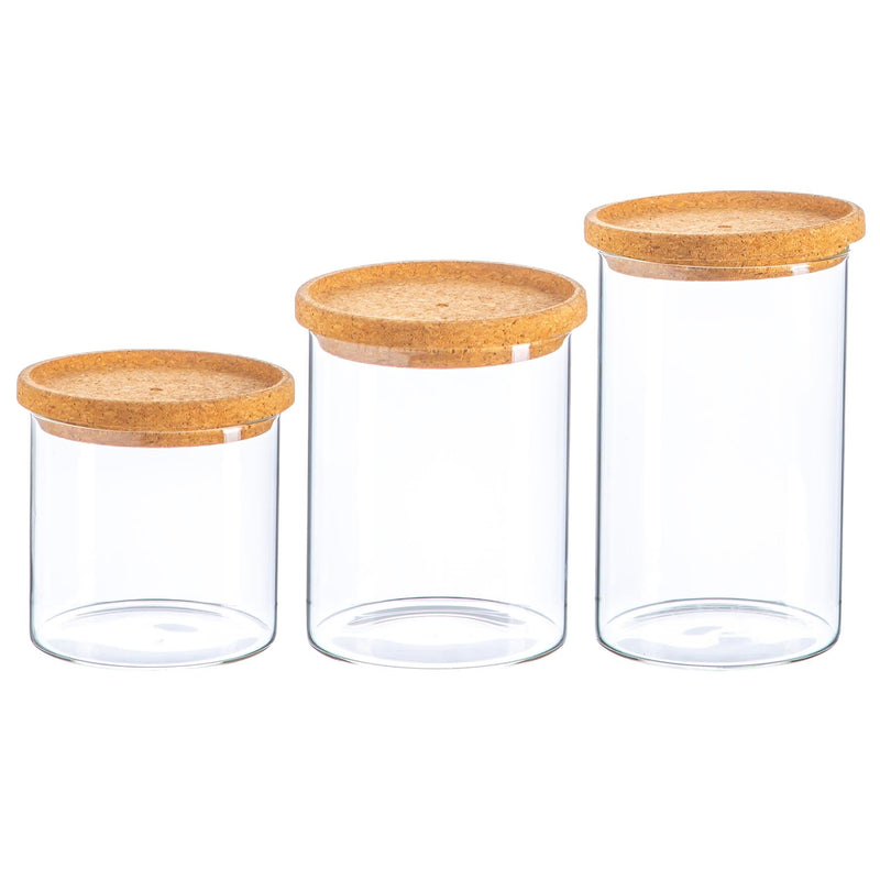 3pc Cork Lid Storage Jars Set - 3 Sizes - By Argon Tableware