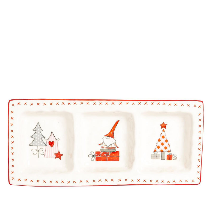 32cm x 13.5cm Christmas Patchwork Porcelain Snack Plate - By Nicola Spring