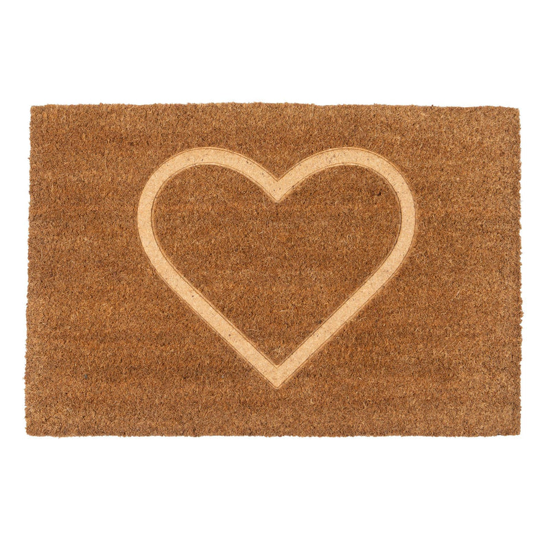 60cm x 40cm Brown Heart Embossed Coir Door Mat - By Nicola Spring