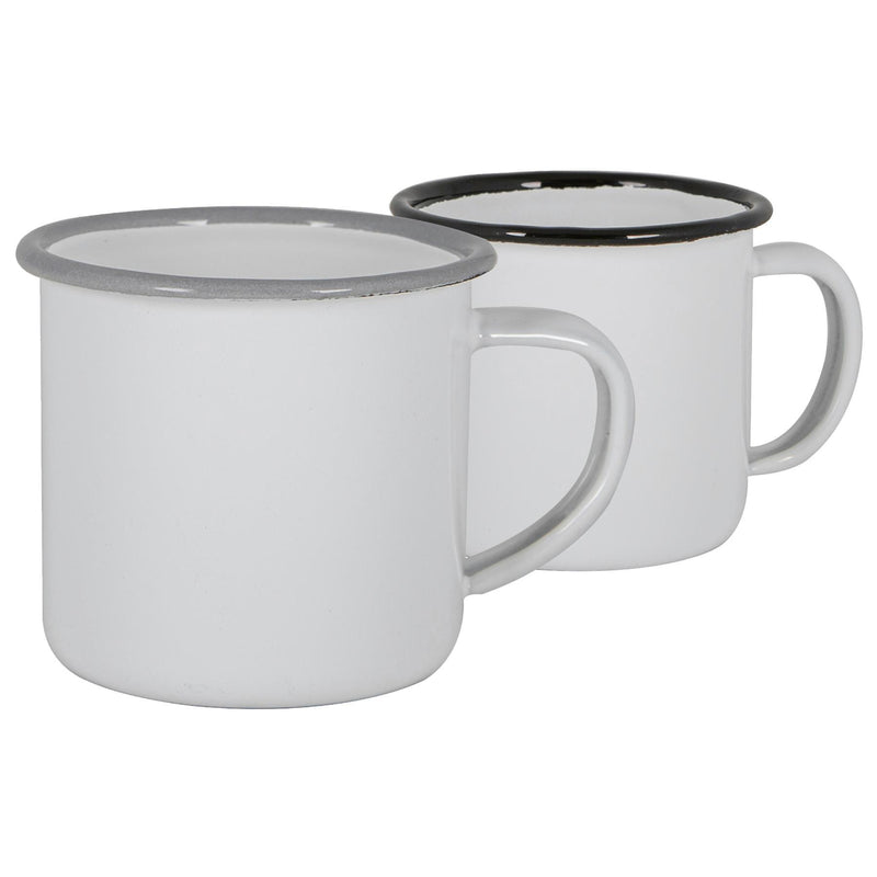 Argon Tableware White Enamel Mugs - 375ml - Black/Grey - Pack of 4