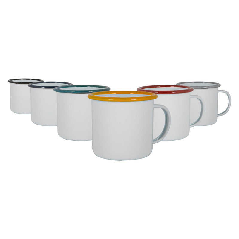 6pc White Enamel Mugs Set - 375ml - By Argon Tableware