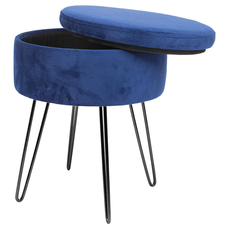 Blue Round Velvet Storage Footstool - By Harbour Housewares
