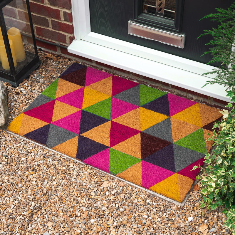 90cm x 60cm Multicoloured Triangles Coir Door Mat - By Nicola Spring