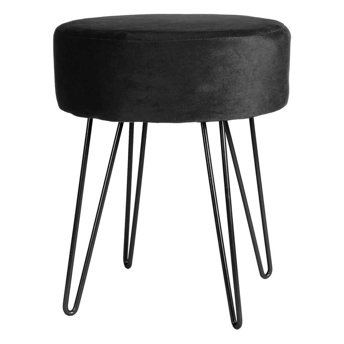Black Round Velvet Footstool with Black Legs