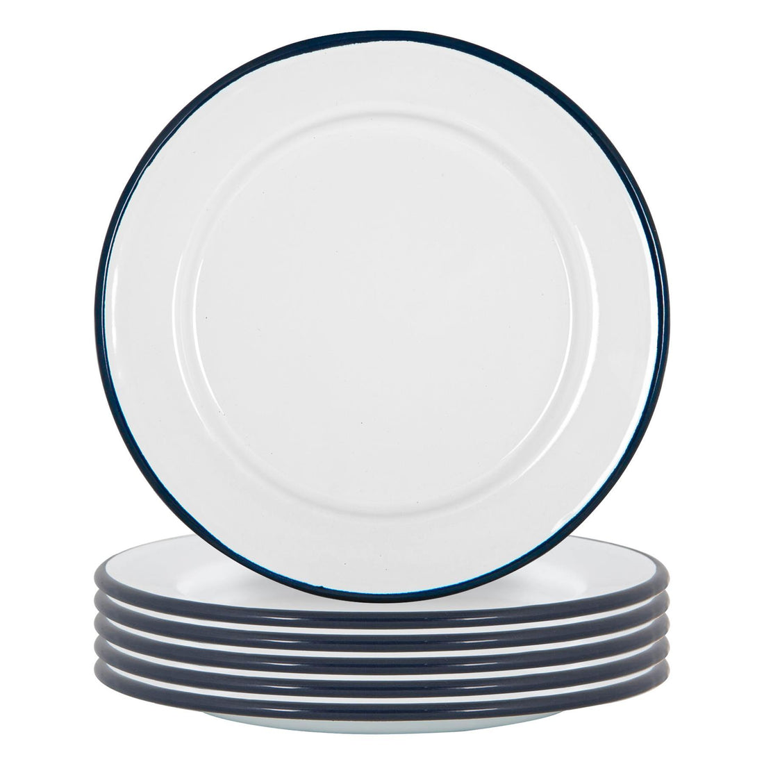 20cm White &amp; Blue Enamel Side Plates - Pack of 6