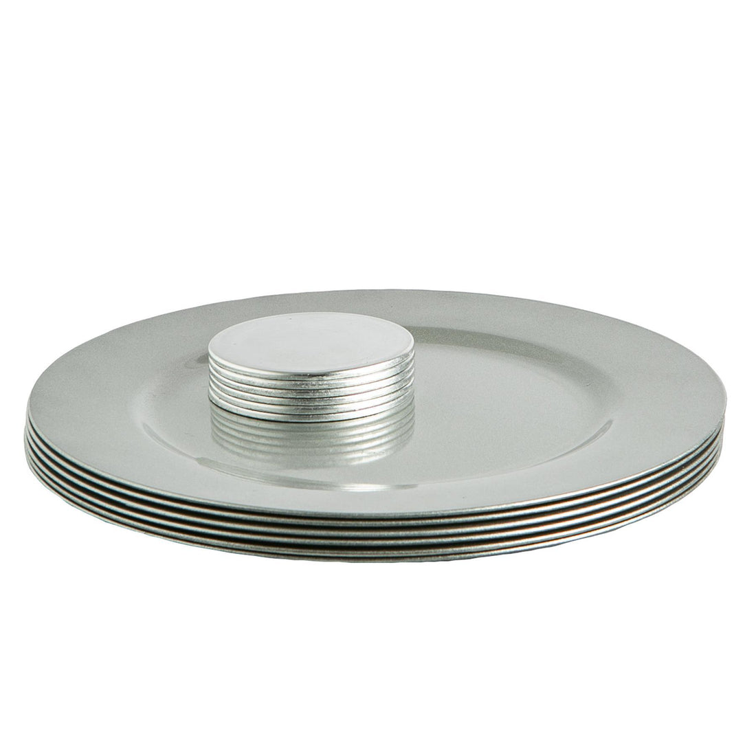 Silver 12-Piece Metallic Melamine Charger Plate &amp; Coaster Set
